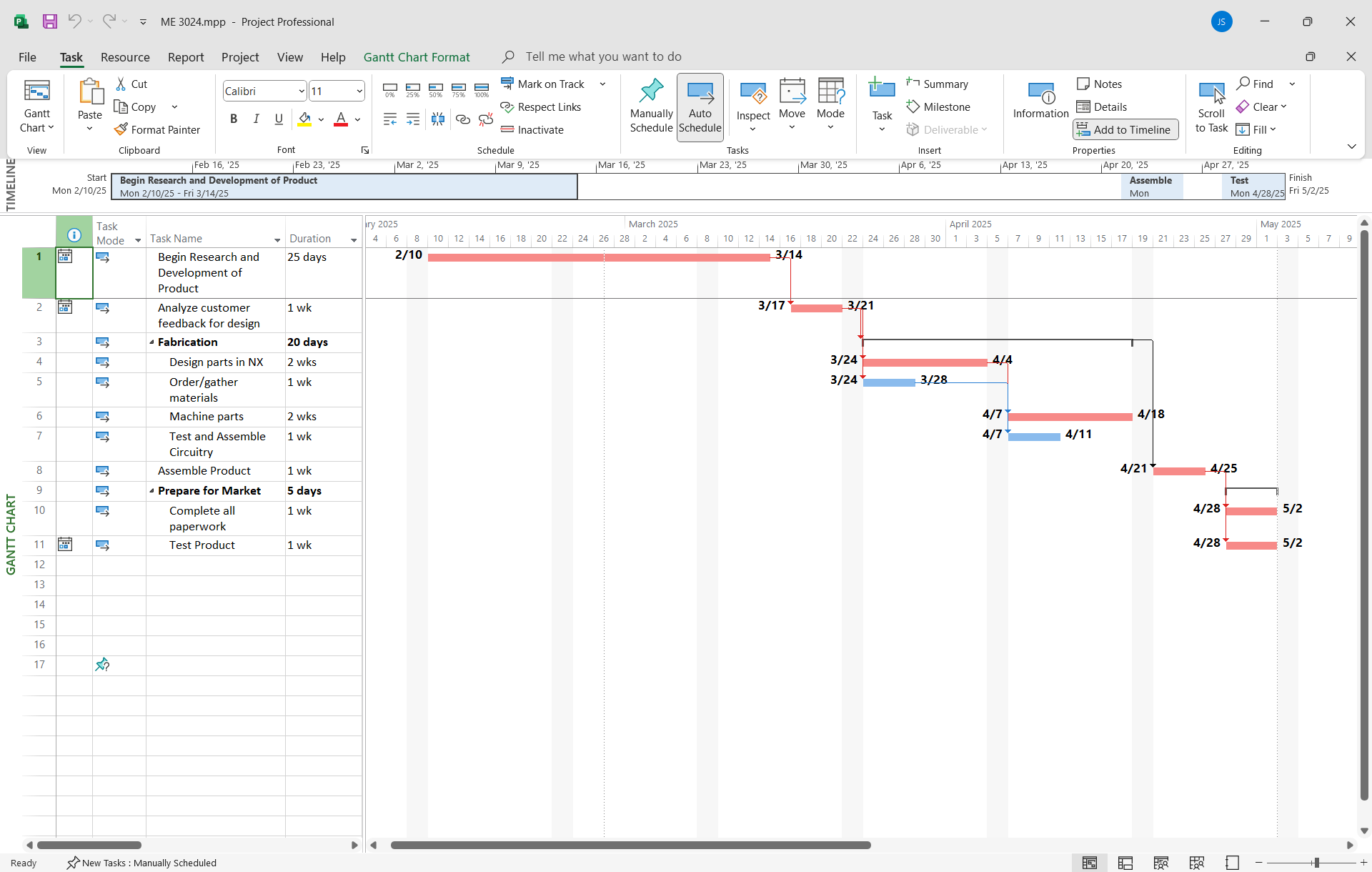 QuikStep project gantt chart